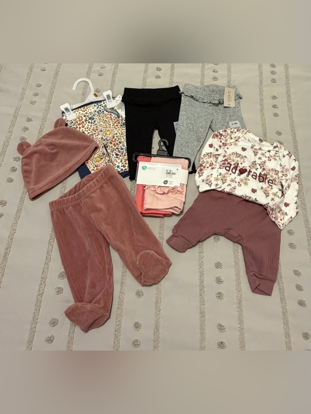 Unbranded Mauve Ribbed Baby Pants with Hat - Kids Bottoms